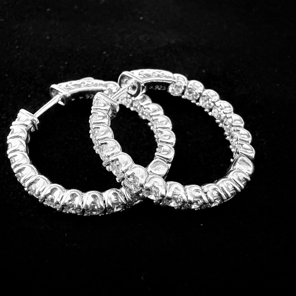 NEW Berricle CZ Inside-Out Hoop Earrings in Sterling Silver 1"